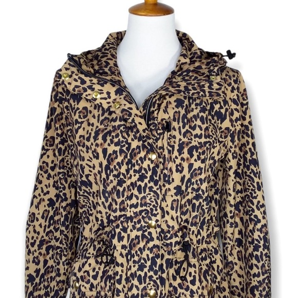 J Crew Perfect Rain Jacket Leopard Print Hooded XS - Picture 5 of 15